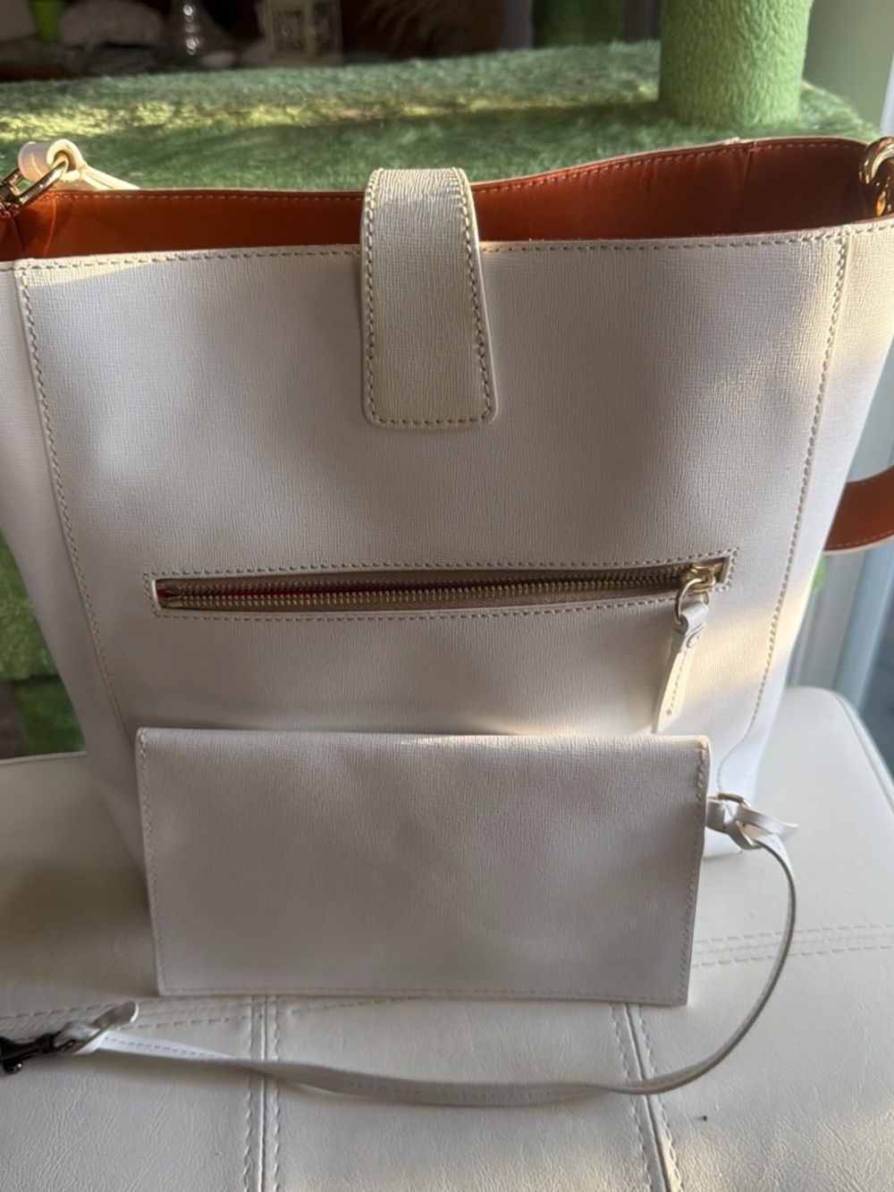 Dooney & Bourke Cream Leather Tote with Removable Pouch and Gold-Tone Hardware - Picture 3 of 5